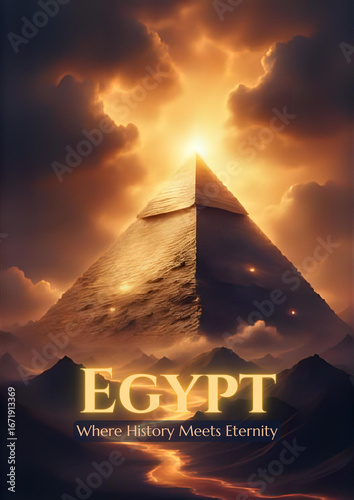 Mystical Ancient Egyptian Landscape with Golden Pyramid