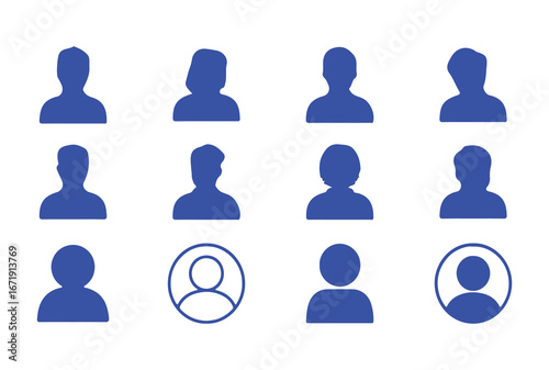Minimalist Blue Line Icons of Users, People, and Personal Profiles for UI Projects vector illustration 