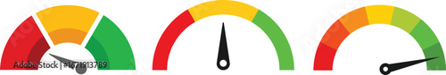 speedometer color icon set.Speed indicator symbol. Infographic of risk. Rating Speed Meter. Measuring gauge indicator
