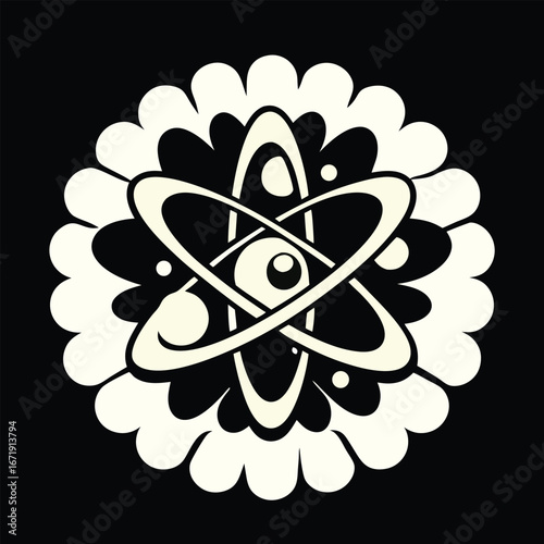 Stylized Atomic Floral Design Science Inspired Apparel and Decor Motif Vector