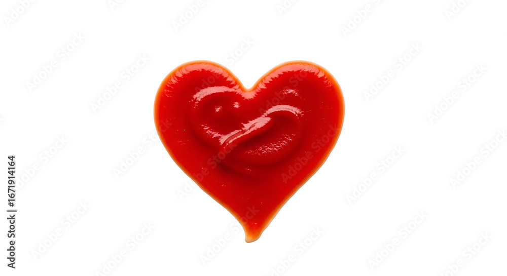 Fototapeta premium Heart Shape Ketchup Creates a Romantic Food Presentation on Transparent Background, Love Theme