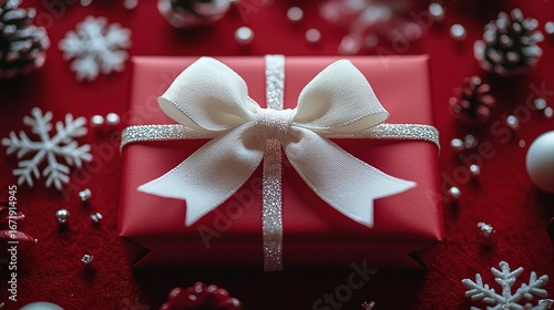 Red Christmas Gift Box with Shiny Ribbon: Luxurious Holiday Gifting