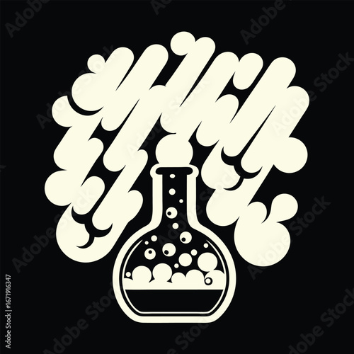 Retro Chemistry Flask with Bubbles and Vapor Science Graphic Design for Apparel