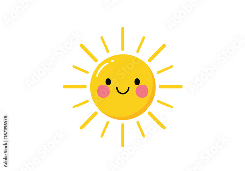 A cheerful cartoon sun with rosy cheeks and bright rays radiating outwards