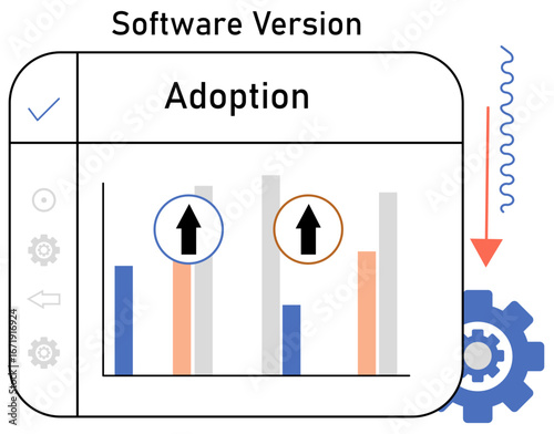 Vector Graph Of Software Version Adoption Over Time With Gear And App Icons For Data Visualization