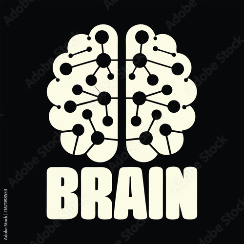 Simplified Brain Illustration with Molecular Connections for Science Education Apparel or Informative Visuals