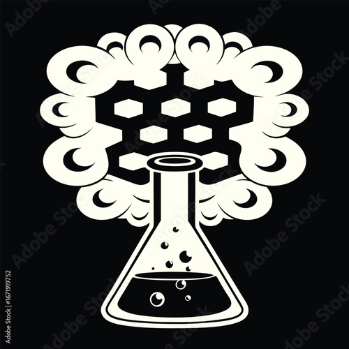 Whimsical Science T-Shirt Design with Beaker and Bubbles