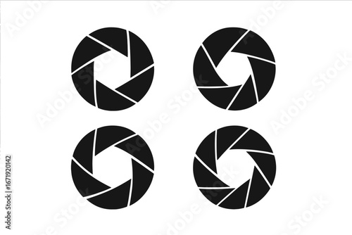 Camera aperture silhouette icon set. Photography shutter and lens diaphragm collection. Vector illustration of f-stop exposure and focus symbols for photo equipment graphic.
