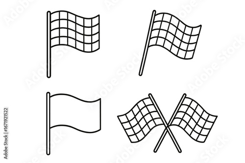 Racing Flags Line Icon Set, Motorsport Finish Line Symbols in Linear Style, Vector Cartoon Illustration with Transparent Background, Ordered Set 2, Checkered Flags Collection