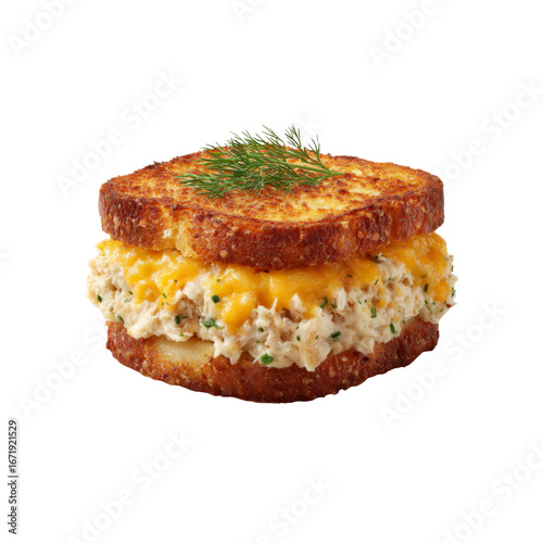 Gourmet Grilled Cheese Sandwich with Crab Salad and Cheddar Cheese