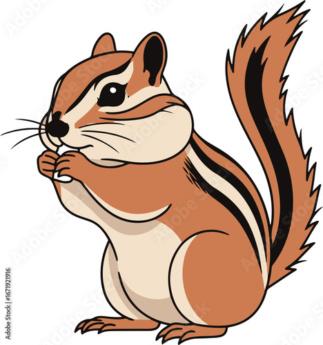 This illustration depicts a charming chipmunk sitting upright, seemingly enjoying a snack. Its detailed features and warm color palette make it perfect for various applications.