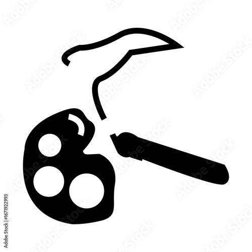 Vector silhouette of an artist’s palette with paintbrush. Represents art, creativity, painting, design, and craft.