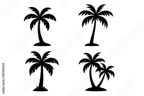 Palm tree silhouette icon set tropical summer beach nature forest vector cartoon illustration with transparent background ordered set collection for design