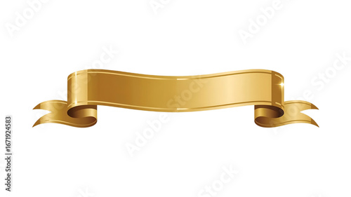 Elegant golden ribbon banner with curved edges and decorative flourishes isolated on transparent background for design elements