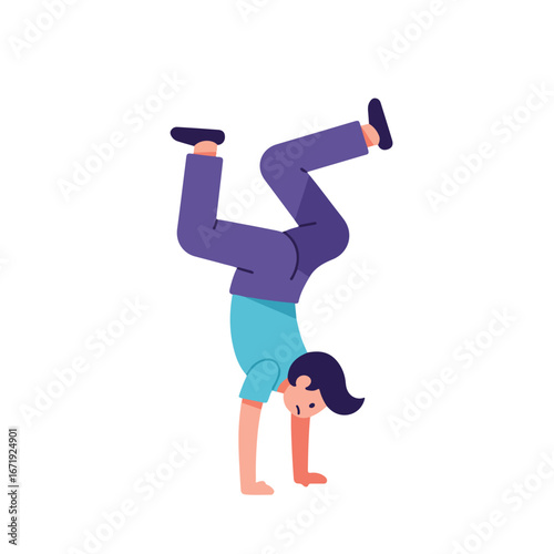 Person doing handstand exercise in a minimalist flat design illustration