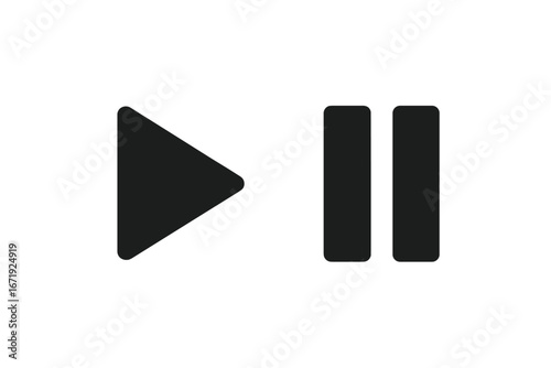Black Play and Pause Vector Icons, Media Control Buttons, Isolated on Transparent Background, Modern Flat Design, Multimedia Symbols, Digital Interface, Cartoon Vector Illustration