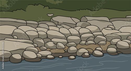 Rocks Gather by the Water at the Shoreline