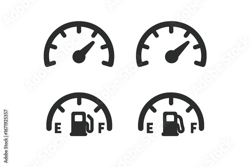 Vehicle Dashboard Speedometer and Fuel Gauge Icon Set, Solid Vector Symbols for Car Instrument Panel, Automotive Gauge Collection, Cartoon Style Transparent Clipart