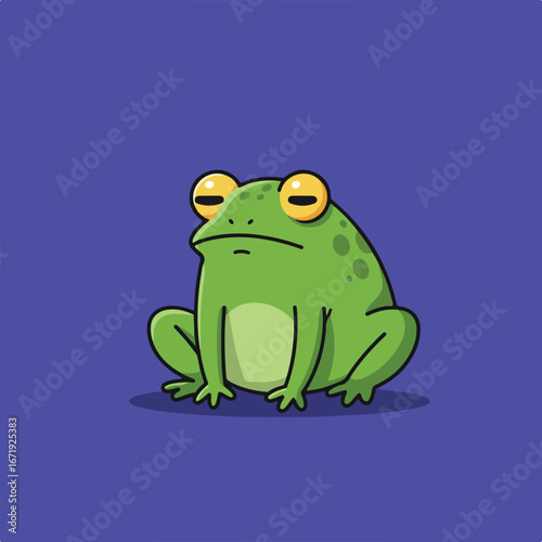 Cartoon Frog Sitting on Purple Background