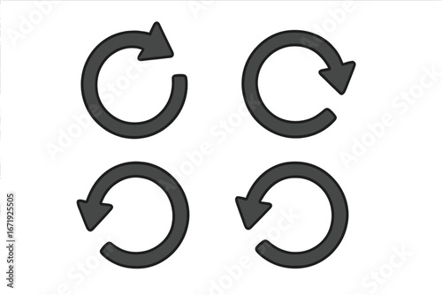 Rotate vector arrow icon set, isolated circular refresh and reload symbols, curved arrows in clockwise and counterclockwise directions, stock vector cartoon illustration with transparent background