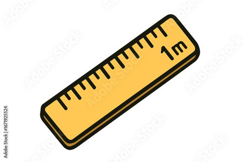 Bright yellow ruler meter icon, ruler tool sign, vector cartoon illustration with transparent background, measurement instrument, stationery, educational tool, design element