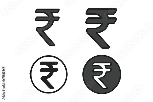 Rupee symbols set, India currency icons, Indian money symbol vector, black rupee sign illustrations, transparent background, ordered vector collection
