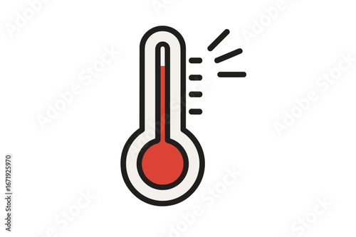 Thermometer icon indicating high temperature with red liquid level, minimalist design vector illustration, medical and weather symbol, heat indicator graphic on transparent background