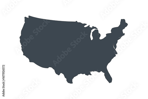 United States Map Vector Isolated Illustration with Shadow on Transparent Background, USA Silhouette, US State Outlines, Concept Design, American Map Graphic