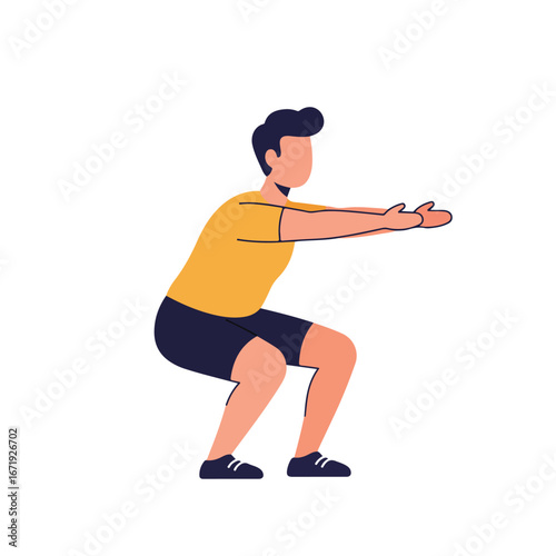 Person Doing Squat Exercise, Isolated, On a White Background