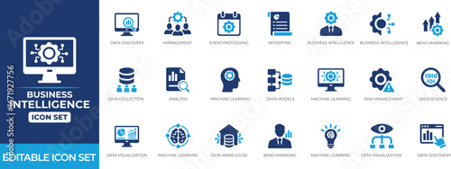 Business intelligence icon set. Solid icon collection.
