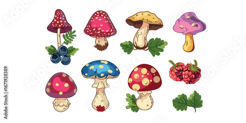 vector illustration cute children mushroom collection