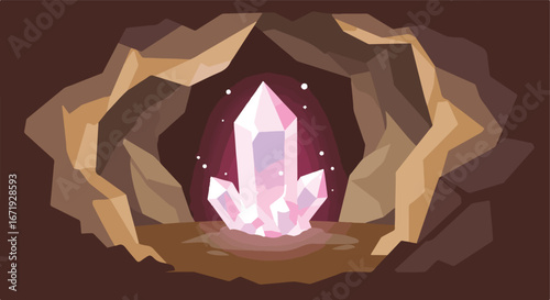 Crystal Shimmers Inside A Dark Cave