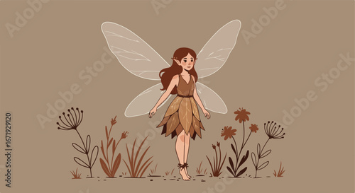 Fairy Standing Among Flowers in Field