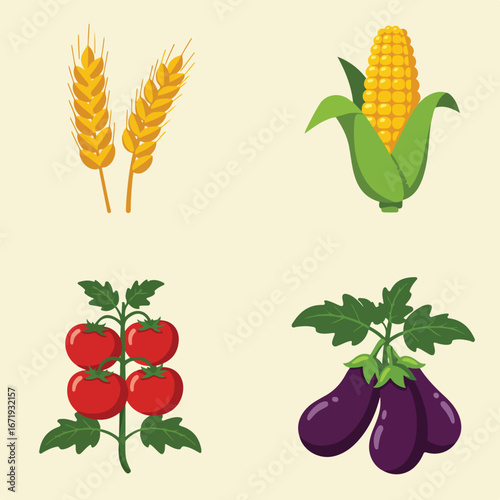 Illustrate different Crops on beige Background