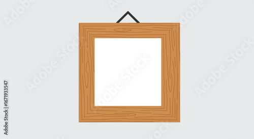 Square Wood Frame Hanging Against Light Gray Wall