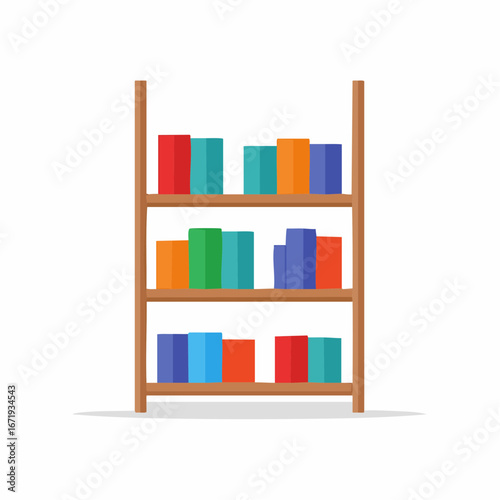 Vibrant books displayed on a sturdy wooden bookcase ideal for education learning or storage