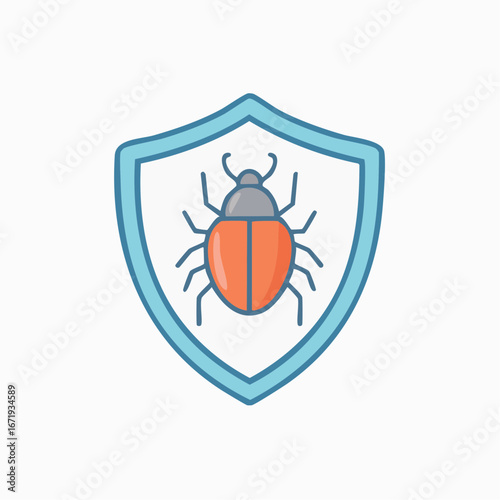 Digital bug shield illustration showing malware protection concept for network security, vulnerability fix