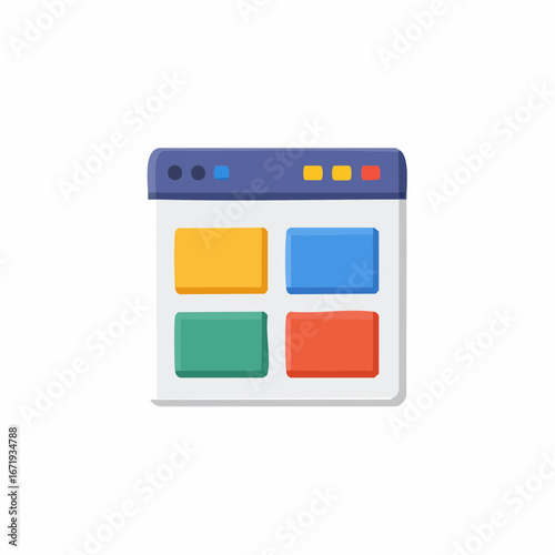 Colorful four pane web browser window with navigation buttons