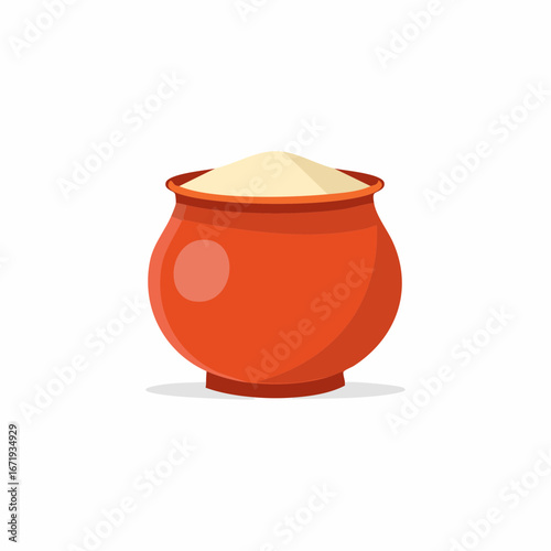 Orange Clay Pot Filled with Grain or Flour in a Simple Vector Illustration