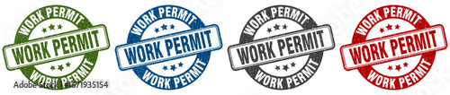work permit stamp. work permit round stamp set isolated on white background