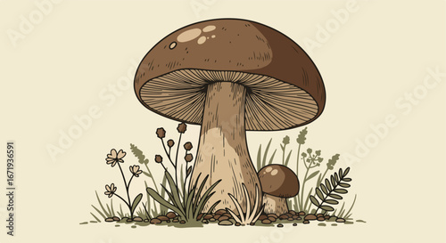 Mushroom Growing in Forest