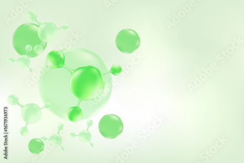 Light green clear molecule of hyaluronic acid or collagen, mint green nano 3D cell, vector bio scientific icon. Cosmetology treatment gradient background. Beauty science, skin care molecular concept