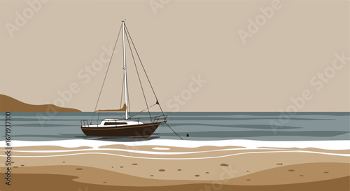 Anchoring Sailboat near the Shoreline