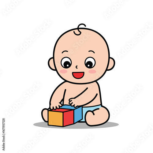 Baby Playing with Colorful Blocks Indoors
