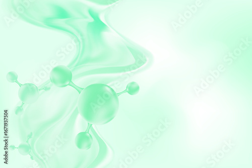 Light green clear molecule of hyaluronic acid or collagen, mint green nano 3D cell, vector bio scientific icon. Cosmetology treatment gradient background. Beauty science, skin care molecular concept