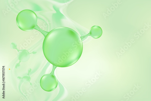 Light green clear molecule of hyaluronic acid or collagen, mint green nano 3D cell, vector bio scientific icon. Cosmetology treatment gradient background. Beauty science, skin care molecular concept