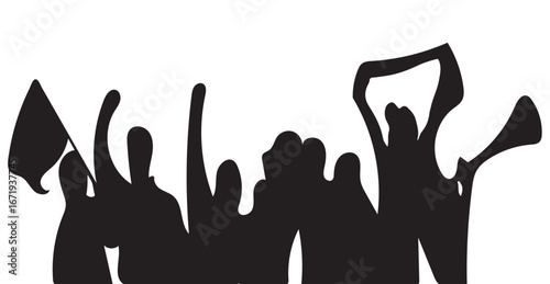 An isolated black silhouette of stadium crowed people 