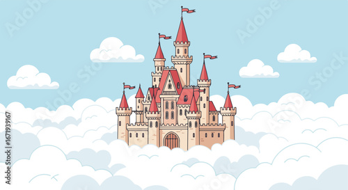 Drawing Floating fairytale castle high up in the clouds