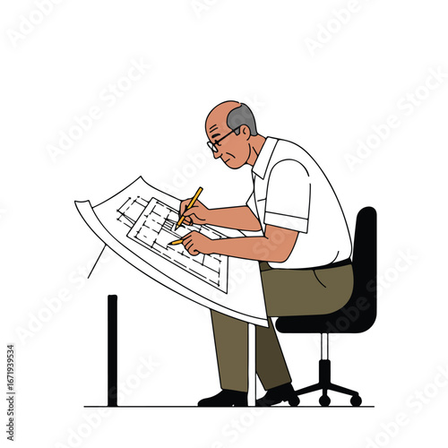 Architect Drawing Blueprints at Office