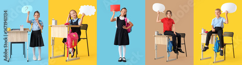 Set of little students with...
